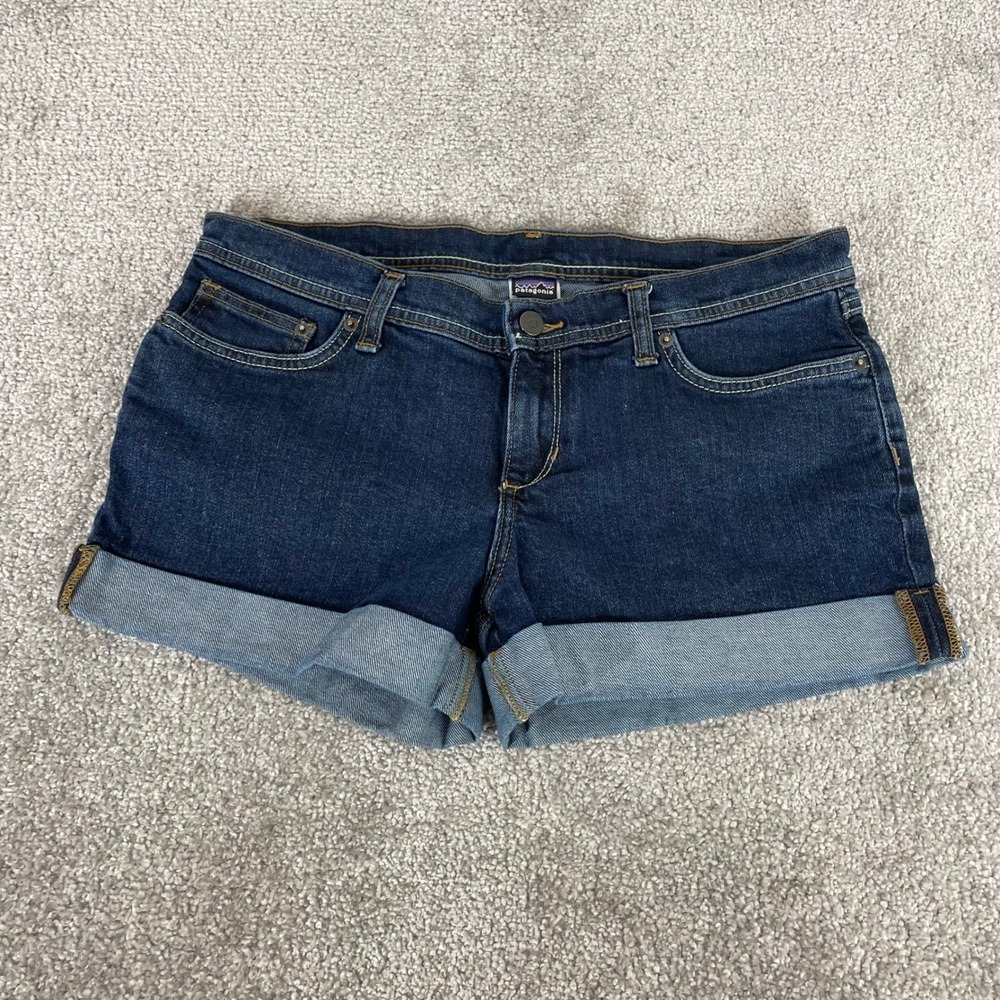 Patagonia Denim Shorts Womens 34 Organic Cotton Cuffed Dark Wash (Sz Tag 29)